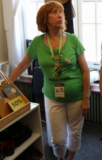 Joanne Urschel, native valpo resident, shows off the PoCo Museum gift shop